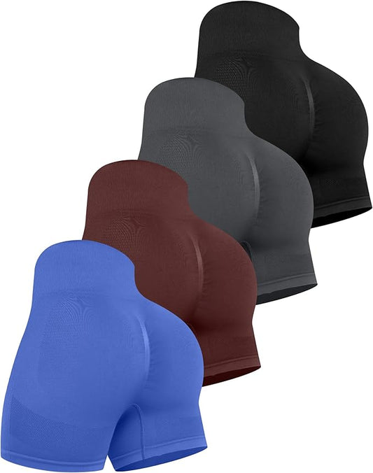 CHRLEISURE Women's 4 Packs Workout Gym Shorts, High Waisted Butt Lifting Scrunch Butt Seamless Booty Shorts