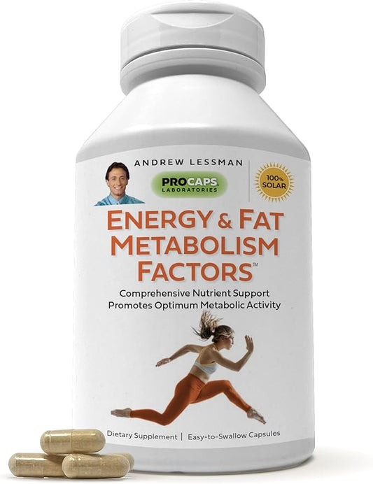 ANDREW LESSMAN Energy and Fat Metabolism Factors - 60 Capsules - Promotes Optimum Fat and Energy Metabolism, with Carnitine, Green Tea, Guarana, Ginseng, B-Complex. Easy to Swallow Capsules