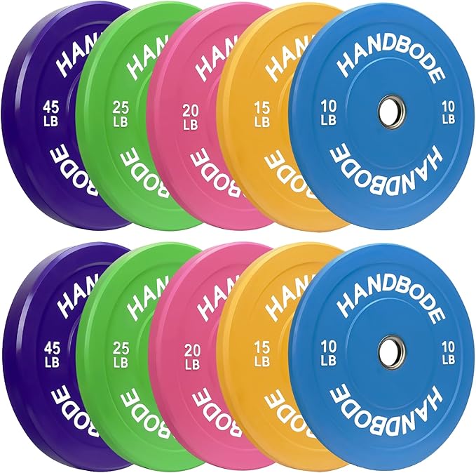 Colored Bumper Weight Plates Olympic Weight Plate Set 2-Inch, 10/15/20/25/35/45/55 lb Barbell Weight Plates Set for Home Gym, Rubber Strength Training Weights Plates for Weight Lifting