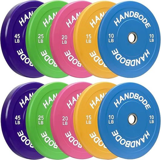 Colored Bumper Weight Plates Olympic Weight Plate Set 2-Inch, 10/15/20/25/35/45/55 lb Barbell Weight Plates Set for Home Gym, Rubber Strength Training Weights Plates for Weight Lifting