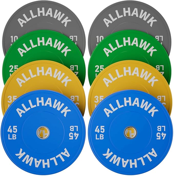 Colorful Olympic Bumper Plates, 2-inch Stainless Steel Insert, Virgin Rubber Weight Plate Set for Barbell Weight Lifting and Strength Training Home Gym