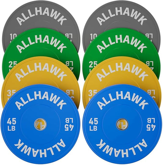 Colorful Olympic Bumper Plates, 2-inch Stainless Steel Insert, Virgin Rubber Weight Plate Set for Barbell Weight Lifting and Strength Training Home Gym