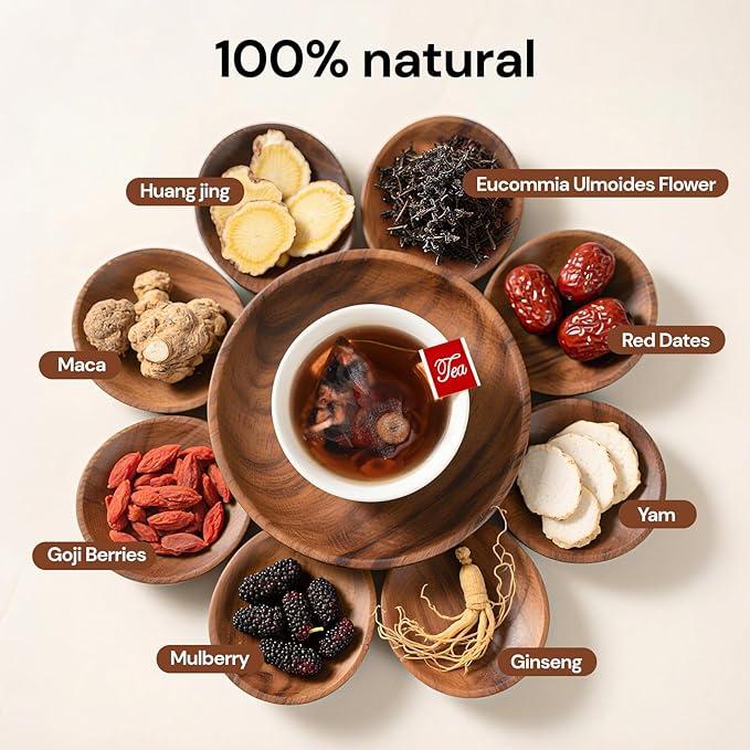 Goji Berries Ginseng Kidney Tea Formula Ginseng Eight Treasure Tea 8 Natural Ingredient Kidney Cleanse Detox & Repair for Women & Men 25 Count, Caffeine-Free