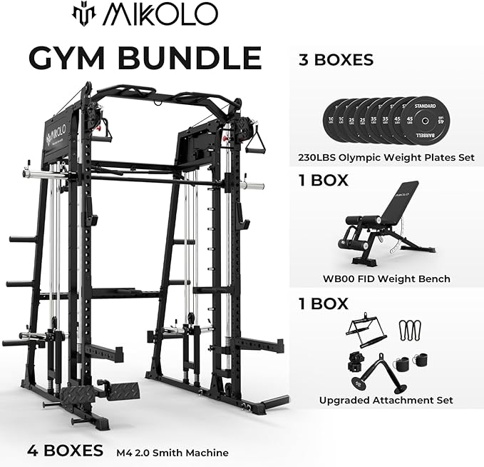 Mikolo M4 2.0 Smith Machine, All-in-One Power Cage with Independent Dual Pulley System, Multi-Function Home Gym Workout Cage for Cable Crossover
