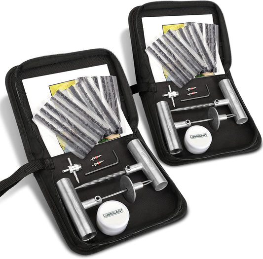 Tire Repair Kit, Sets of 2-24pcs Professional Heavy Duty Universal Emergency Flat Tire Repair Kit to Fix Punctures, for car Motorcycle, Truck, Golf Cart, ATV, Tractor, ARB, RV, SUV, Trailer etc.