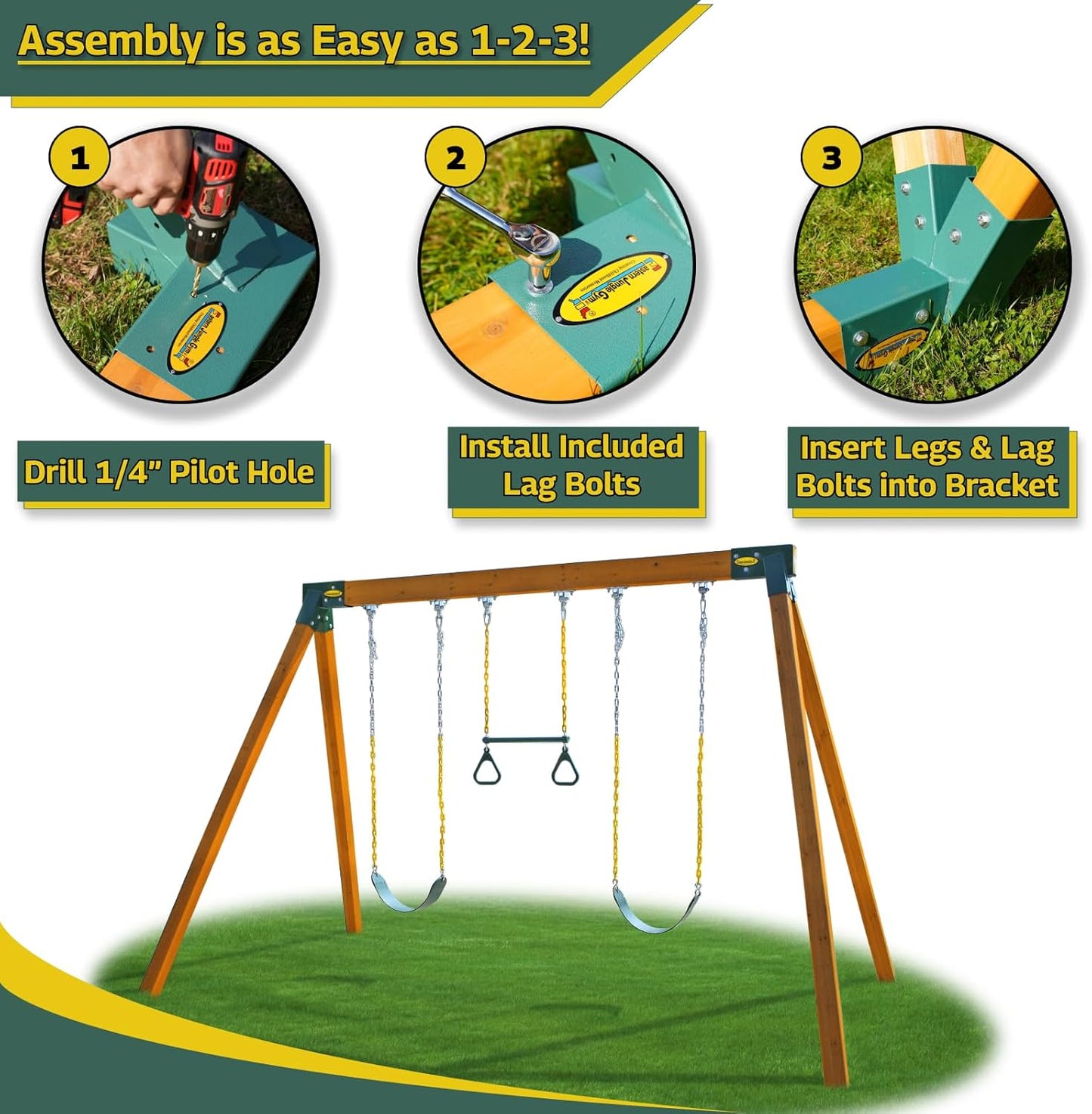 Eastern Jungle Gym Easy 1-2-3 A-Frame Swing Set Bracket Heavy Duty for EZ, Simple Install - DIY Swing Set Parts Green