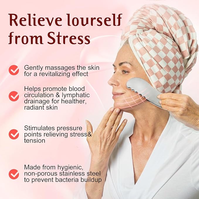 Gua Sha Facial Tools and Face Roller Set, Lymphatic Drainage Massager，Stainless Steel Facial Sculpting Eyes Roller Guasha for Face, Chin & Jawline Sculpting,Skin Care (White)