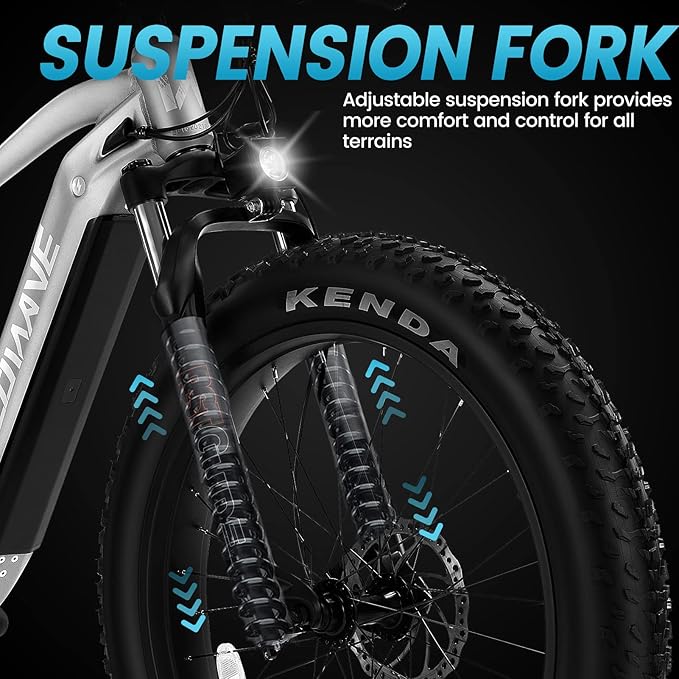 VELOWAVE Electric Bike for Adults Peak 1200W BAFANG Motor 28MPH Mountain Ebike 48V 15Ah Removable LG Cells Battery 26'' Fat Tire E Bike Shimano 7-Speed