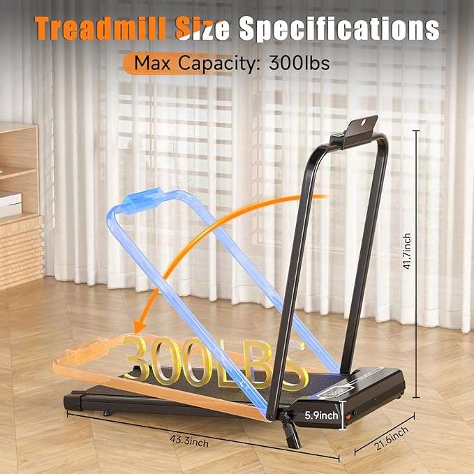 Incline Walking Pad with Handle Bar, Folding Treadmill Foldable Portable Under Desk for Home Office, Ultra Quiet <45dB, Safety Lock, 300+ LB Capacity