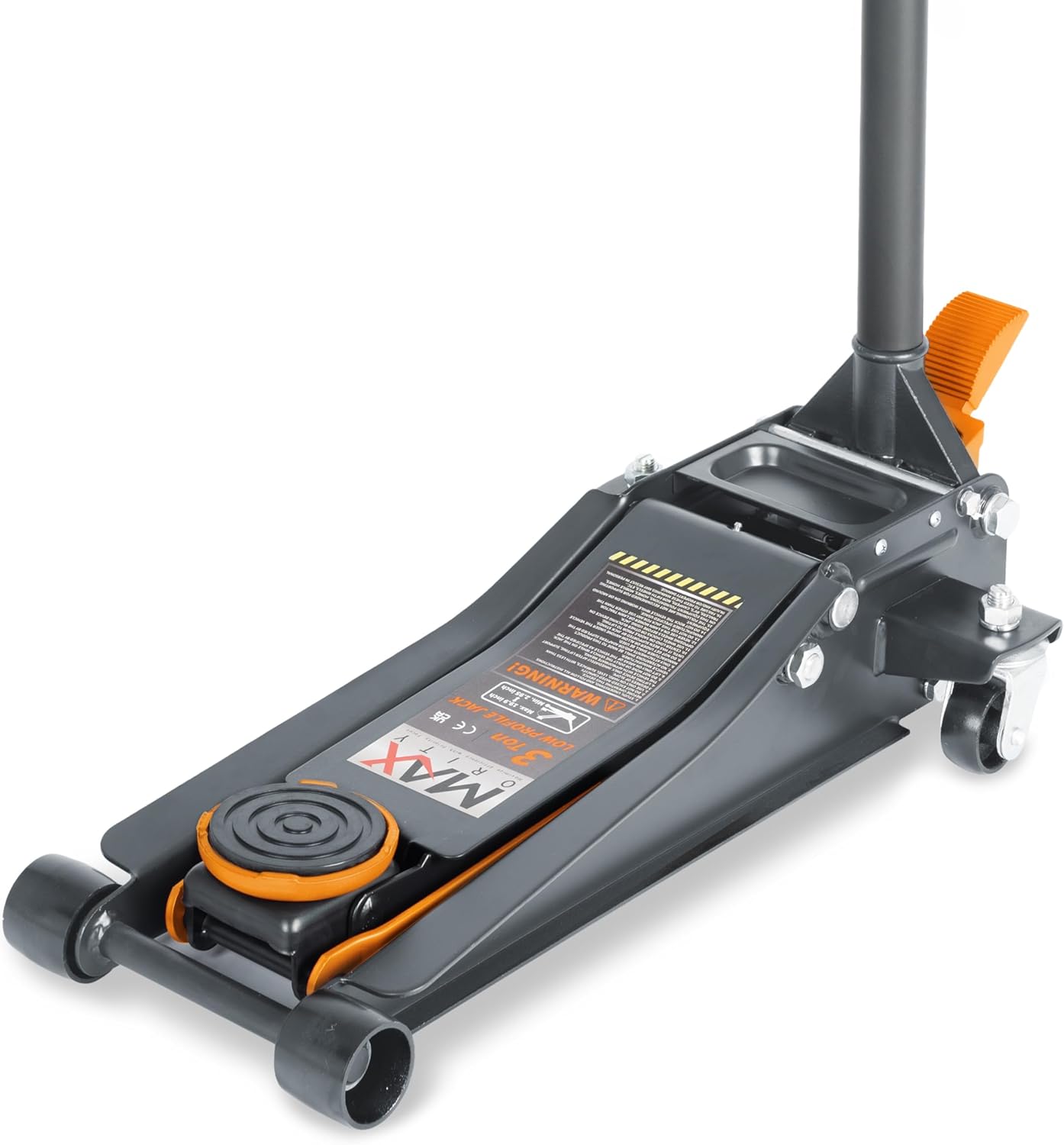 3-Ton (6600lbs) Low-Profile Dual Pistons Heavy-Duty Steel Racing Floor Jack with Quick Lift Hydraulic Pump, Foot Pedal and Magentic Pad for Car Maintenance (Orange, 3 Ton Low Profile)