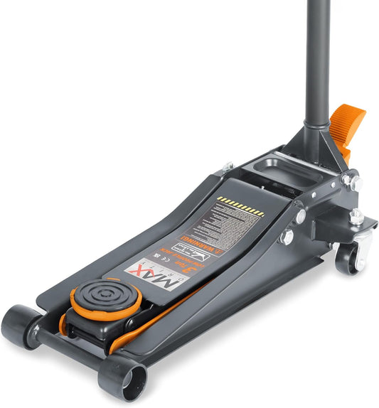 3-Ton (6600lbs) Low-Profile Dual Pistons Heavy-Duty Steel Racing Floor Jack with Quick Lift Hydraulic Pump, Foot Pedal and Magentic Pad for Car Maintenance (Orange, 3 Ton Low Profile)
