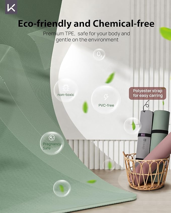 KEEP Yoga Mat, 32" Extra Wide Exercise Mat with Strap for Men and Women, 7mm Thick Double-Sided Non-Slip Eco-friendly Yoga Mat for Pilates, Workout and Fitness