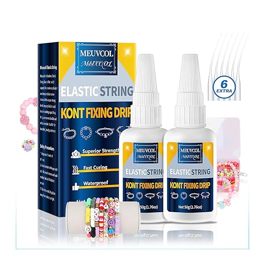 Jewelry Bracelet Glue for Elastic String Knot,2 Pcs Clear Clay Beads Glue for Bead Charms, Punctuation Beads, Jewelry Bracelet Making Supplies Kit for Plastic Bracelet Stretchy Cord (100g)