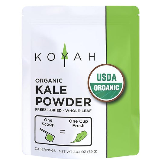 KOYAH - Organic USA Kale Powder (Equivalent to 30 Cups Fresh): Freeze-dried, Whole-Leaf Powder