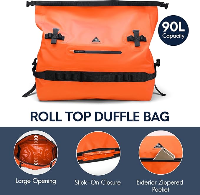 Haimont Large Waterproof Duffel Backpack Roll-Top Heavy Duty Dry Duffle Bag for Boating, Travel, Motorcycle, Kayaking, Camping, 60L