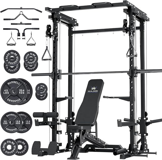 MAJOR FITNESS Drone3 Smith Machine, All-in-One Home Gym Power Rack with Cable Crossover, Pull-Up Bars, T-Bar & Squat Station, Heavy-Duty Full-Body Workout for Strength Training