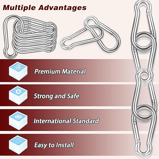 200PCS M6 Spring Snap Hook Carabiner, Heavy Duty Galvanized Steel Carabiner Clip, 260LBS Holding Capacity Spring Clips for Hammock Swing Outdoor Travel