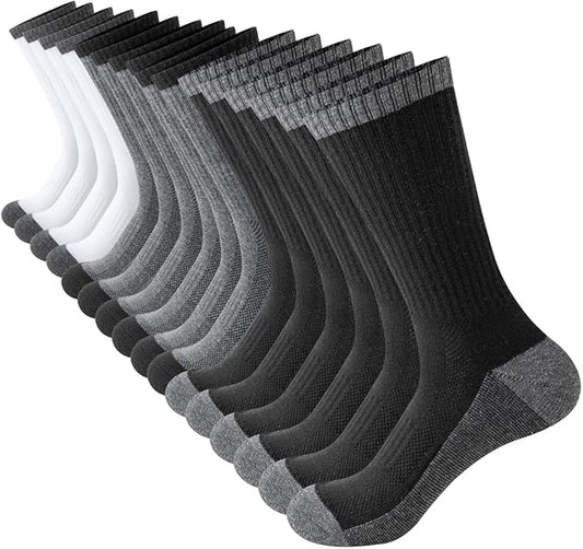 JOYNÉE 8 Pairs Mens Breathable Athletic Crew Socks Arch Support Cushioned Socks for Hiking Sports Running,Sock Size:10-13