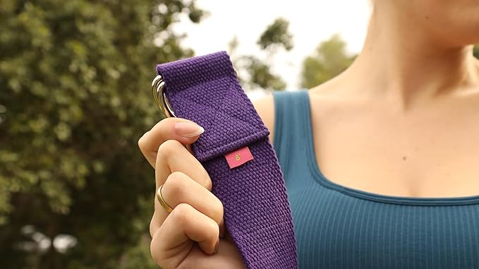 Adaptive Yoga Strap, Stretching Strap, 2 Inches Wide, 100% Naturally Soft Cotton, Steel D-Rings, Includes Natural Cotton Drawstring Storage Pouch and Instructional E-Book