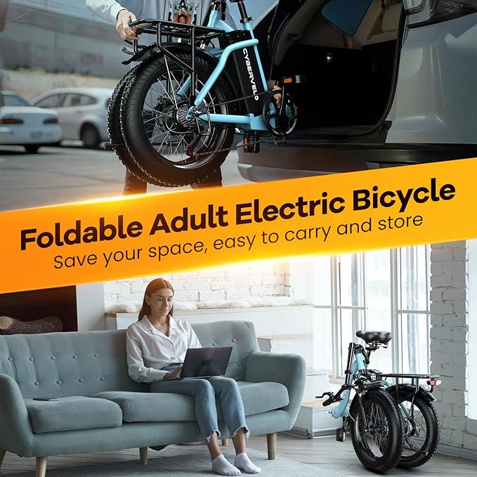 Folding Electric Bike for Adults with Peak 1000W Motor, 48V 20AH Battery up to 30MPH 80 Miles, 20" Fat Tire All Terrain Ebike, Front Suspension 7-Speed Commuter E Bike, Step-Thru, UL Certified