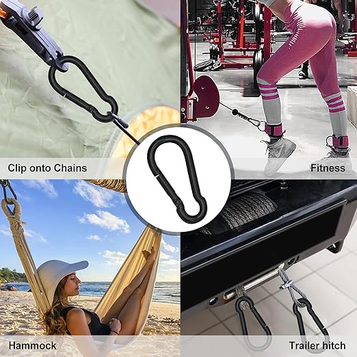 KINLINK 2 Pack Black Carabiner Clip, 7 inch Heavy Duty Spring Snap Hook, Large Caribeener Clips for Camping, Swing Set, Hammock, Hiking, Travel, Weight Lifting Machine, Home Gym Equipment