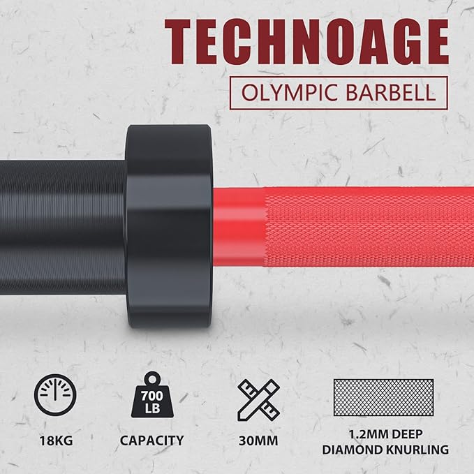 TECHNOAGE 7FT Olympic Barbell Olympic Bar Solid Chrome Barbell 700LBS Load Capacity(2-Inch Plate) for Weightlifting, Squats, Dead-Lifts, Presses, and Lunges