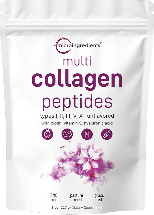 Micro Ingredients Multi Collagen Peptides Powder, 8oz | Type I, II, III, V, X + Biotin, Vitamin C & Hyaluronic Acid | Unflavored | Supports Hair, Skin & Joint Health | Keto, Non-GMO