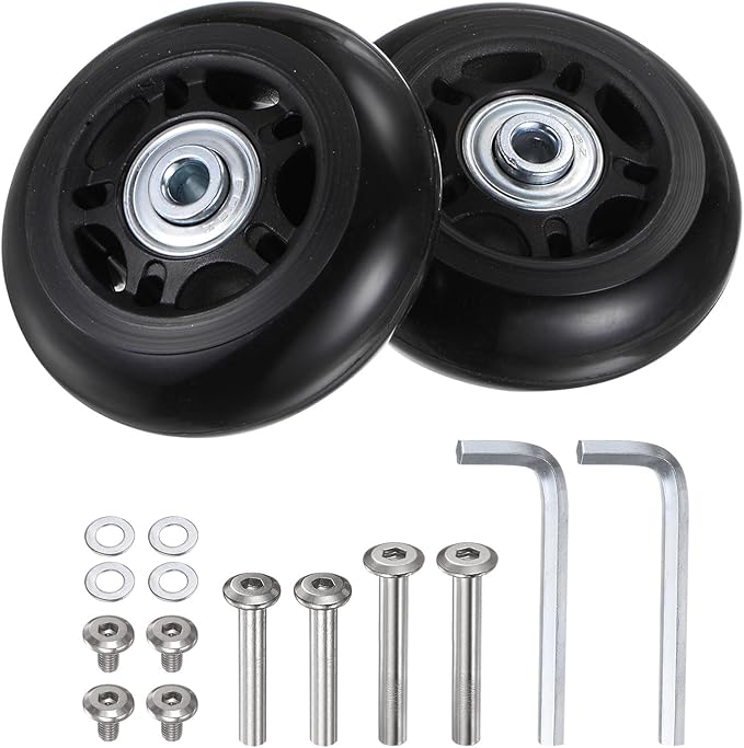 uxcell Replacement Luggage Wheels 68x24mm Suitcase Wheel Repair Kits Include 2 PU Bearing Wheels & Washers, Wrenches & Axle Screw for Trolley Bag, Inline Skate and Caster Board