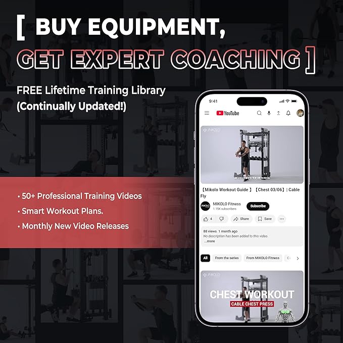 Mikolo Smith Machine, Multi-Function Power Cage with Dual Pulley System, Vertical Leg Press Attachment, Squat Rack Power Rack with More Training Attachment for Home Gym