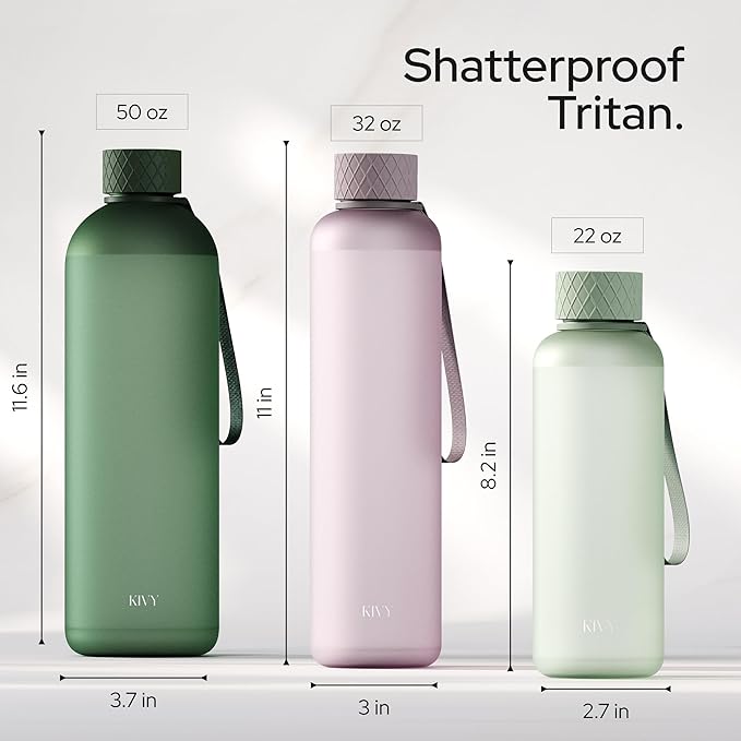 KIVY Slim Water Bottle 22oz [Lightweight & Shatterproof] - Small Drinking Waterbottle - Tritan Bottle Without Straw for School, Sport & Travel - Drinking Bottle Dishwasher Safe, BPA Free