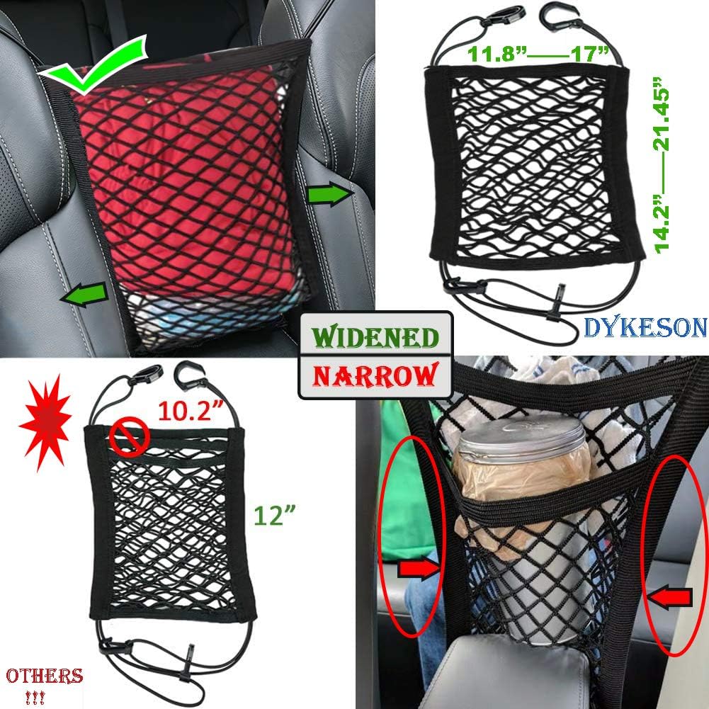 DYKESON Pet Barrier Dog Car Net Barrier with Auto Safety Mesh Organizer Baby Stretchable Storage Bag Universal for Cars, SUVs -Easy Install,Safer to Drive with Pets and Children, 2 Layer