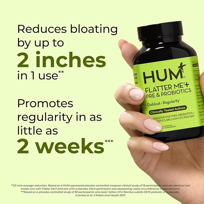 HUM Flatter Me Digestive Enzymes Bloating Supplement - Fast-Acting Bloat Relief for Digestive Health, Debloating Multi Enzyme, Bloat Pills, Anti Bloat Pills, Vegan 180 Servings