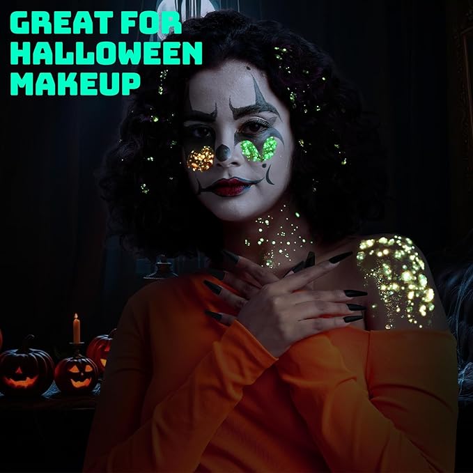 Teenitor 6 Colors Body Glitter Face Glitter, Glow in The Dark Glitter Gel, Glow in The Dark Face Paint for UV Black Light Concerts Party Rave Accessories