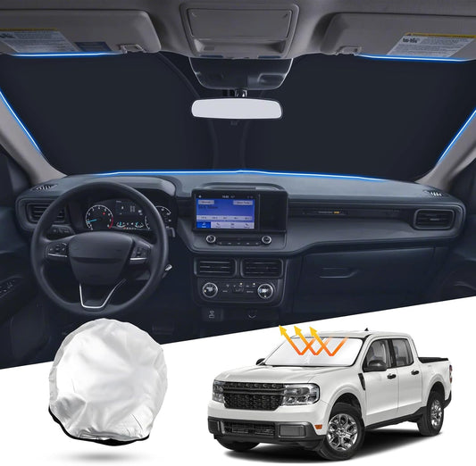 T TGBROS Windshield Sun Shade for Ford Maverick 2022-2025 Front Window Sun Shade Foldable Sun Shield Sun Visor Cover Block Heat and Sun Protection Reflective Polyester
