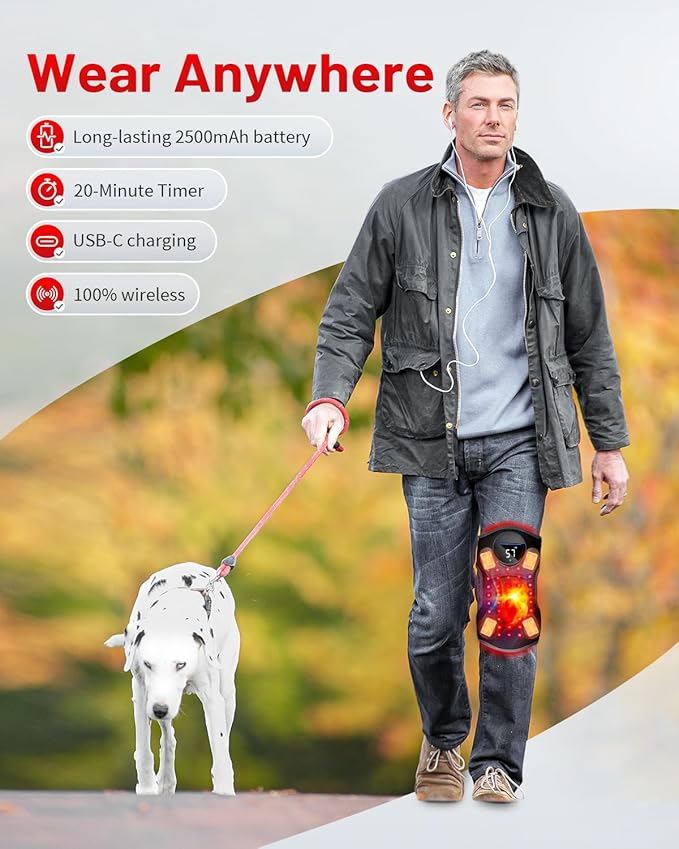 Upgraded PRO Red Light Therapy Knee Brace & 4 Vibration Massage - Wireless Rechargeable Controller, 660nm&850nm Red Light Therapy Heated Device for Knee/Elbow/Shoulder Pain