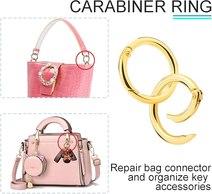 10 Pack 1 Inch Gold Spring O Rings, Metal Keychain Ring Round Carabiner Clips for Replacement Purse Ring Hardware, Keyrings Buckles, Paracord Keychain Lanyard, Home Car Keyrings Attachment