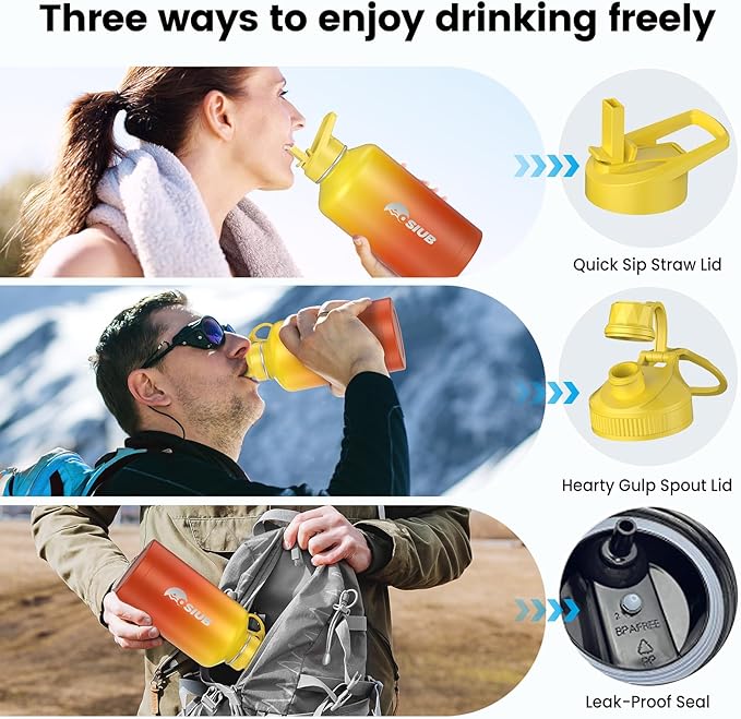 Insulated Water Bottle 64 oz, Triple Wall Vacuum Stainless Steel(Cold for 48 Hrs),Leak Proof & BPA-Free,Half Gallon Water Bottle with Reflective Paracord & Flip Straw for Sports & Travel, Sunset