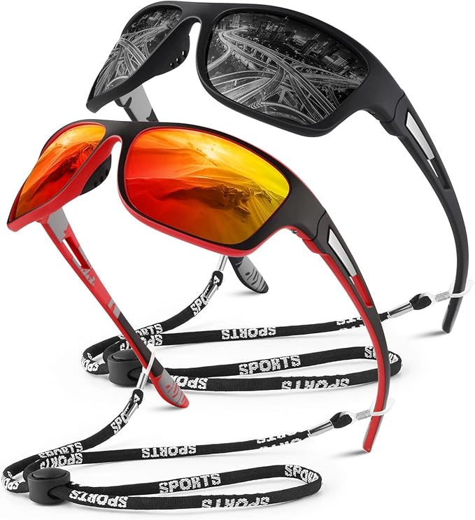 Polarized Sports Sunglasses for Men Women,Fishing Driving Rectangular Goggles UV400 Protection