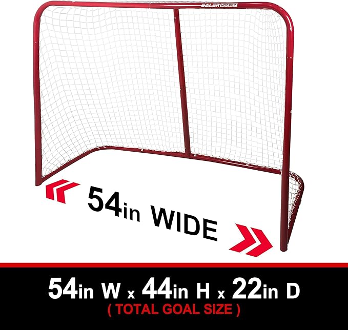 EALER Hockey Goal with Shooting Targets –54"×44" Portable Street & Ice Goal, Heavy-Duty 1″ Steel Frame, 5 Target Holes, Tear-Proof Fabric, Official Size, Easy Backyard Assembly