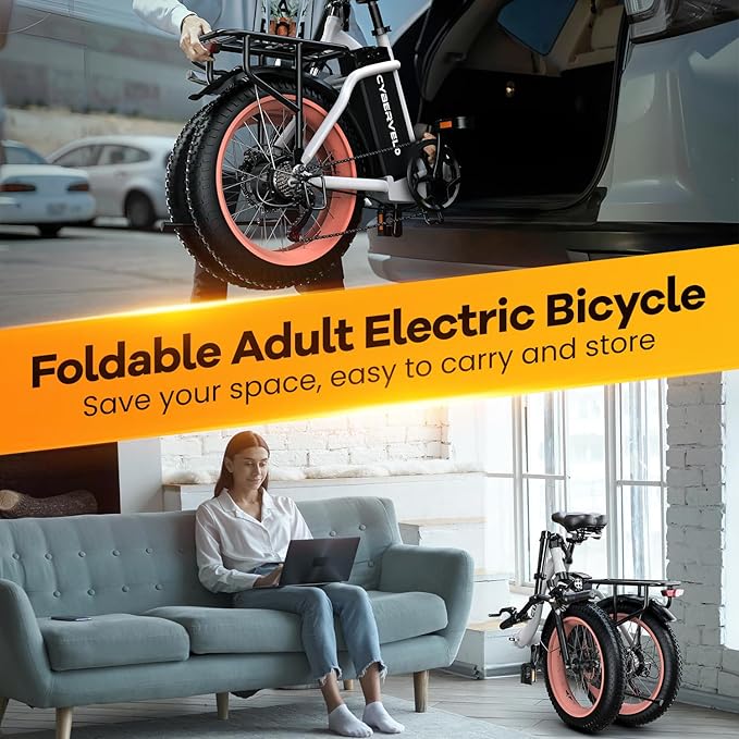 Folding Electric Bike for Adults with Peak 1000W Motor, 48V 20AH Battery up to 30MPH 80 Miles, 20" Fat Tire All Terrain Ebike, Front Suspension 7-Speed Commuter E Bike, Step-Thru, UL Certified