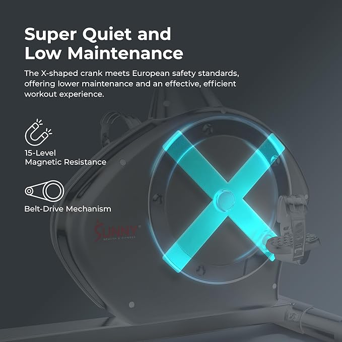 Sunny Health & Fitness Smart Heavy-Duty Recumbent Bike w/Wide Cushioned Seat & Back, Indoor Cycling Machine for Adult/Seniors Home Exercise, Free SunnyFit App Connect, Optional Workout Training Bands