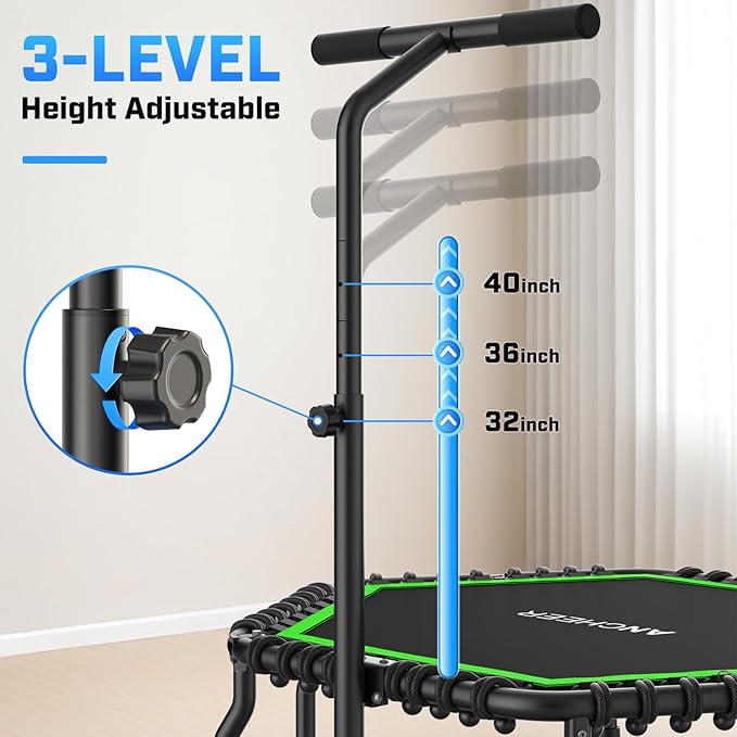 ANCHEER 50" Rebounder Trampoline for Adults With Bar, 550 LBS Mini Trampoline Quiet Exercise Bungee Jumping Cardio Trainer Workout