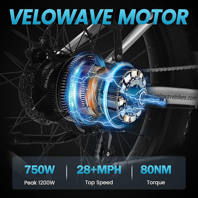 VELOWAVE Electric Bike for Adults Peak 1200W BAFANG Motor 28MPH Mountain Ebike 48V 15Ah Removable LG Cells Battery 26'' Fat Tire E Bike Shimano 7-Speed