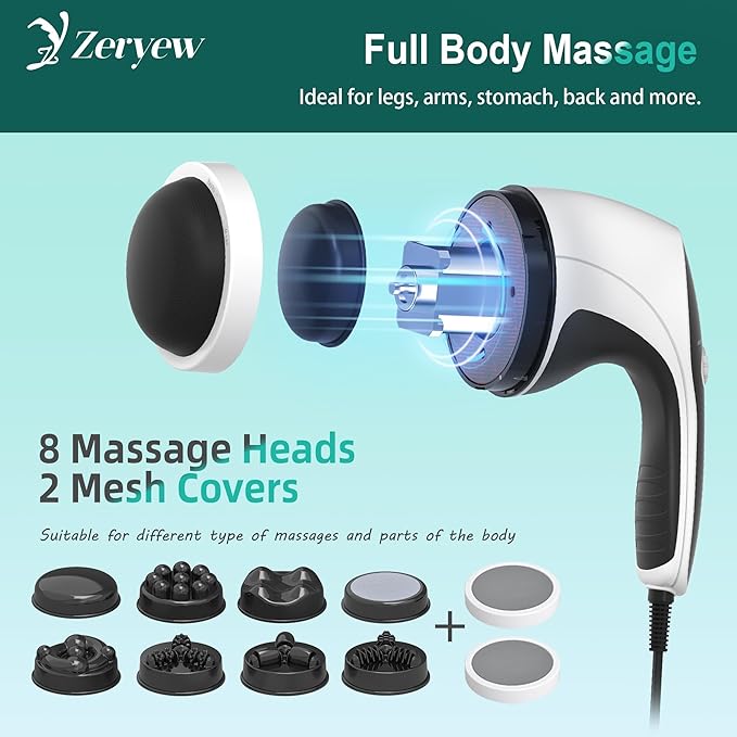 Handheld Cellulite Massager, Body Sculpting Machine, Cellulite Massager Electric Tool, Lymphatic Massage Roller with 8 Rotating Heads & 2 Mesh Caps for Body Shaping & Lymphatic Drainage