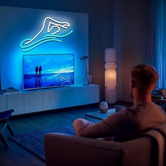 Man Swim Neon Sign For Swimming Pool Club Wall Sign Decor Teen Boy Sports Gifts Man Cave Game Room Bar Pub 16.5"×8.7"