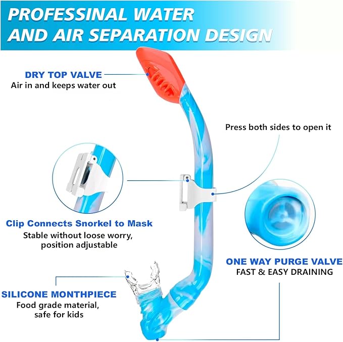 GoseWave Snorkeling Gear for Kids, Kids Snorkel Set for Ages 5-15, Anti-Fog Diving Mask and Dry Top Snorkel Set, Unisex Swimming Goggles with Nose Cover