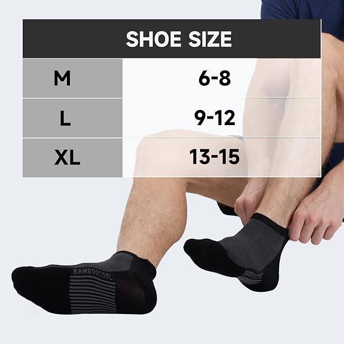 BAMBOO COOL Men's Ankle Socks Athletic Cushioned Moisture Wicking, Running Socks Arch Support Breathable, Heel Tab 8 Pack