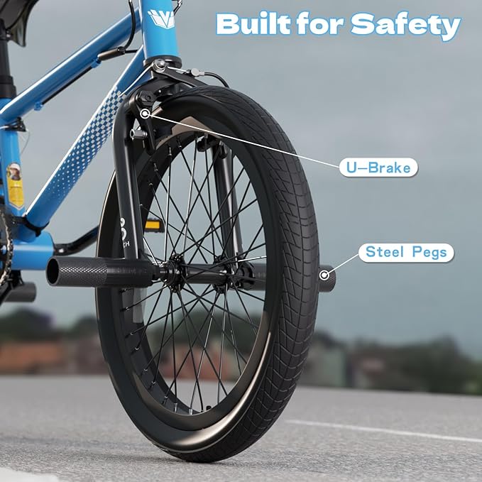 67i Boys BMX Bike 18/20 Inch Ages 8-12 Kids Bicycle with Front Rear U Brake Adjustable Seat Iron Fork 2.09" Wide Tires