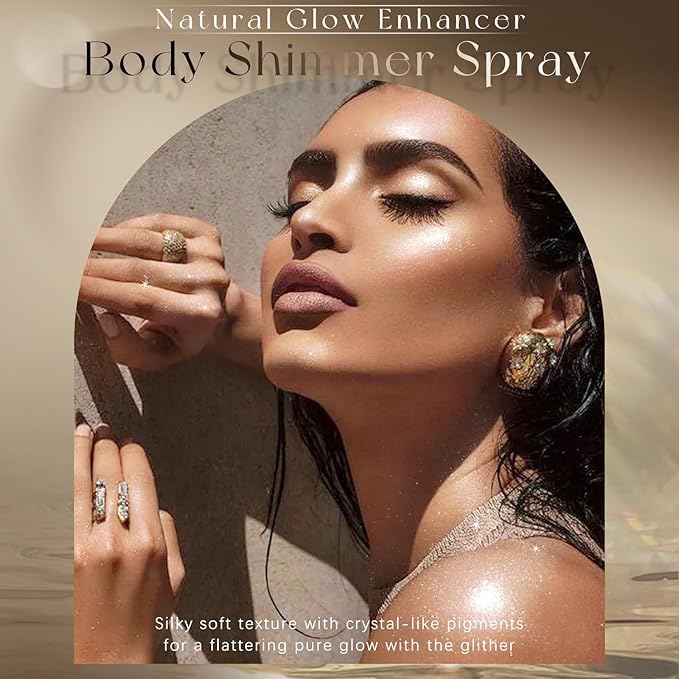 Body Glitter Spray, Moisturizing Bronze Body Shimmer Luminizer Glow Illuminator Quick-Drying and Non-Sticky Liquid Highlighter Spray for Face Hair Glitter, 60ML -Silver