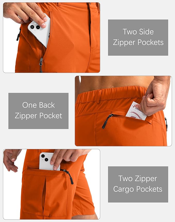 Pudolla Men's Hiking Cargo Shorts 9" Lightweight Outdoor Work Shorts for Men Travel Golf Camping Casual with 5 Zipper Pockets